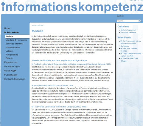 Screenshot Website Informationskompetenz Modelle