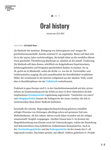 Historisches Lexikon zu Oral History