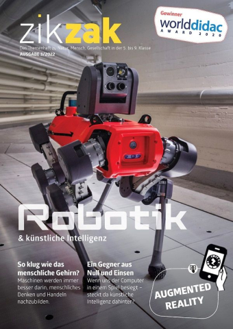 Das Coverfoto der Ausgabe 3/2022 der Zeitschrift zikzak. Es zeigt die Fotografie eines vierbeinigen Roboters.