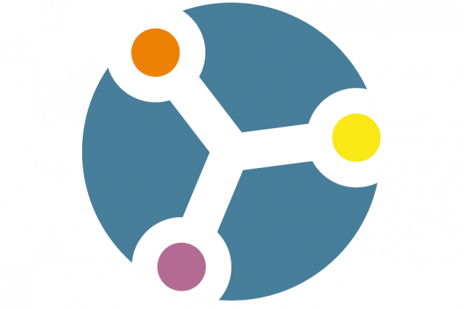 Digital Learning Base Logo, blauer Kreis mit drei farbigen Punkten